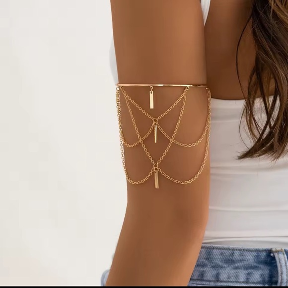 Gold Multi-Layer Chain Arm Cuff Bracelet ✨ - Picture 3 of 7